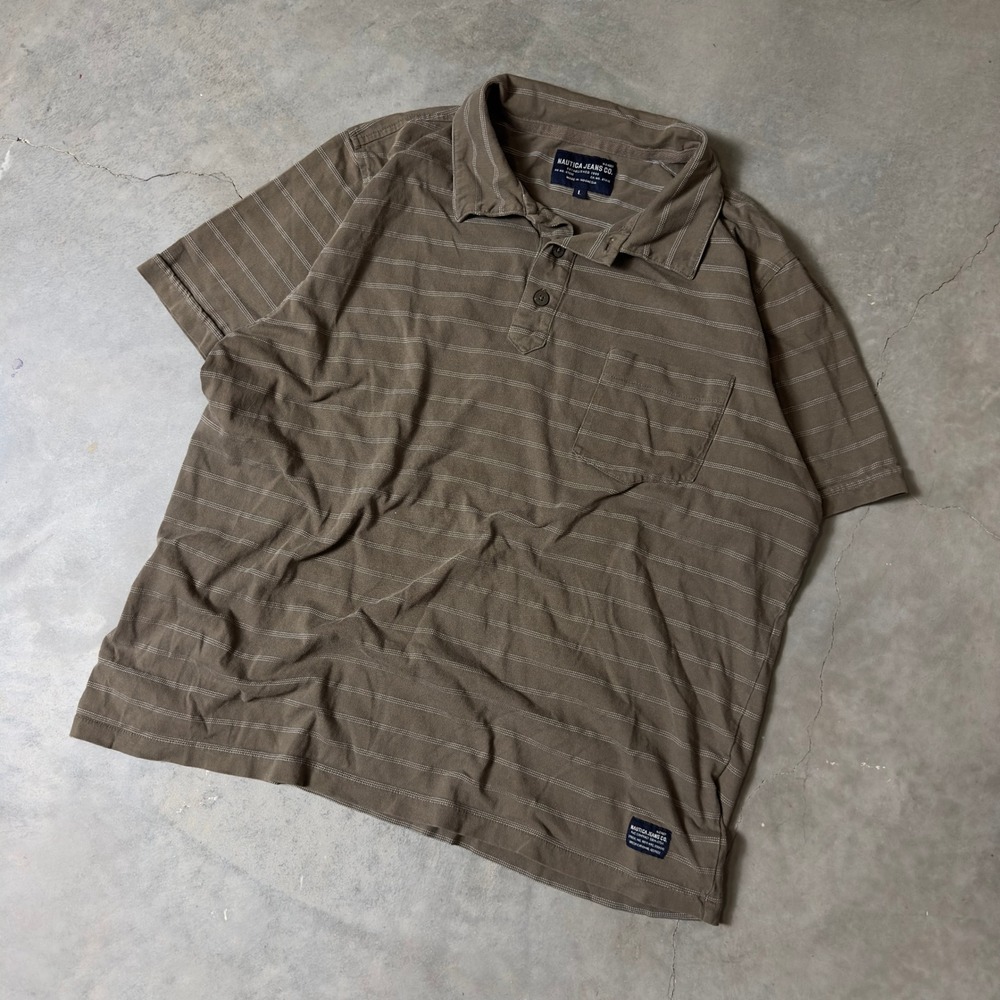 Y2K Nautica Jeans Co Striped Polo Shirt Mens Large Brown Gorpcore Skater 3151
